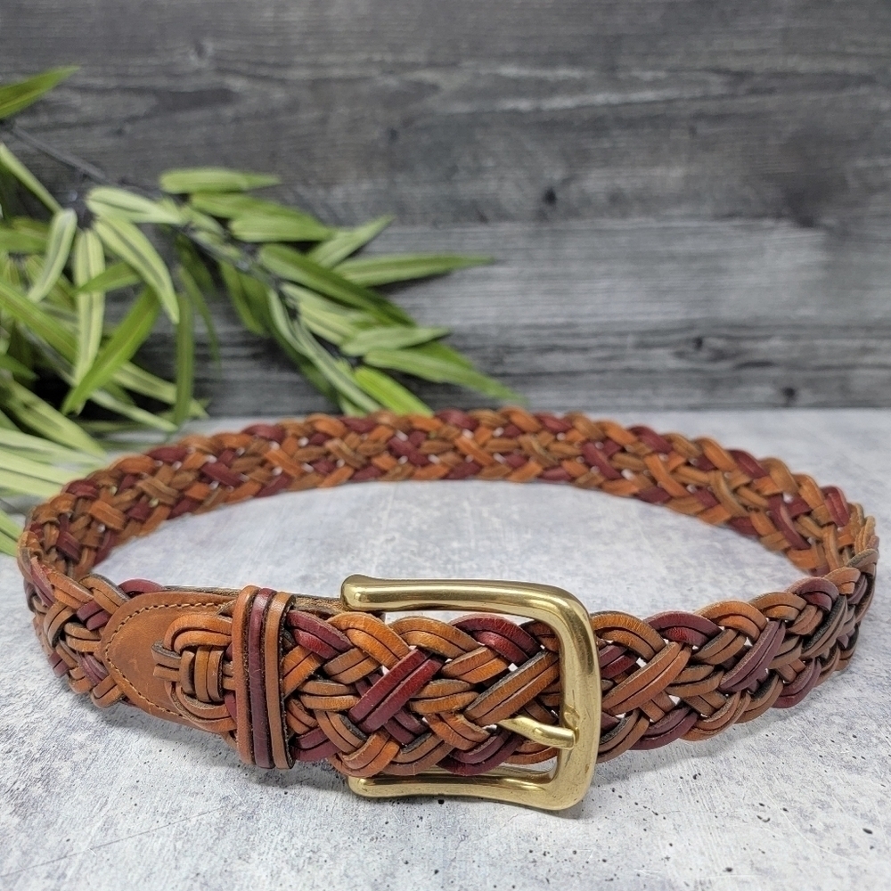 Vintage Lands' End Shades of Brown Leather Woven Belt 37" Total Length